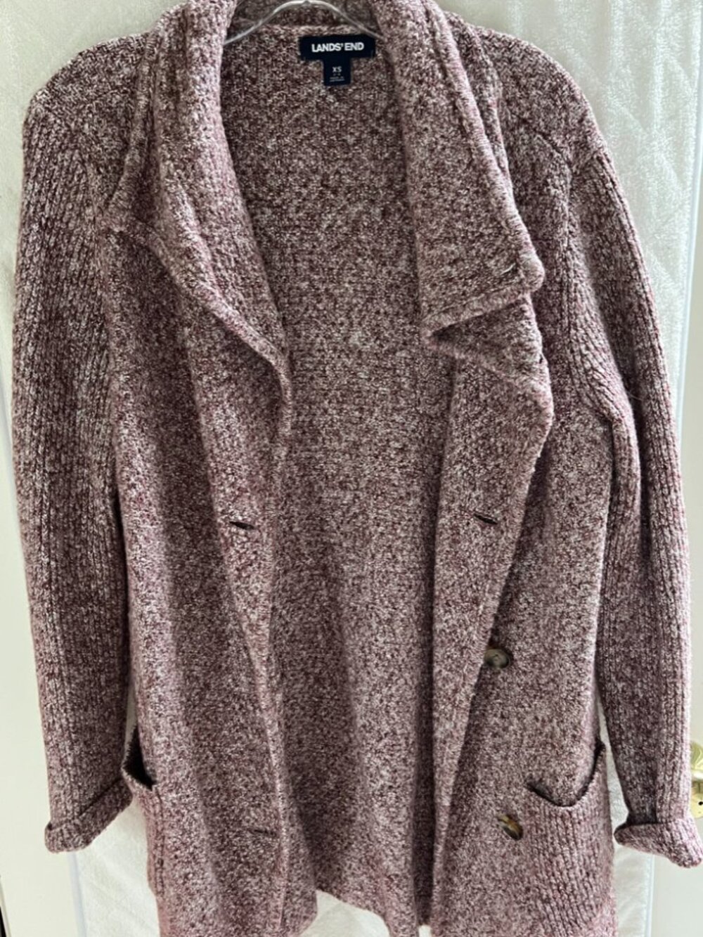 Lands’ End Marled Cardigan Sweater Coat Mauve Burgundy - XS